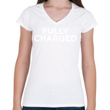 PRINTFASHION Fully Charged (white) - Női V-nyakú póló - Fehér női póló