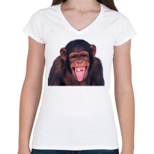 PRINTFASHION Funny Chimpanzee - Női V-nyakú póló - Fehér női póló