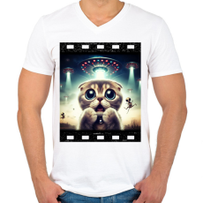 PRINTFASHION Fura cuki cica - UFÓ invázió - Férfi V-nyakú póló - Fehér