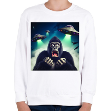 PRINTFASHION Fura cuki ijedt gorilla - Retro UFÓ invázió - Gyerek pulóver - Fehér gyerek pulóver, kardigán