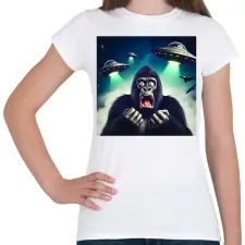 PRINTFASHION Fura cuki ijedt gorilla - Retro UFÓ invázió - Női póló - Fehér női póló