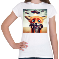 PRINTFASHION Fura cuki vicces ijedt róka - UFÓ invázió - Női póló - Fehér női póló