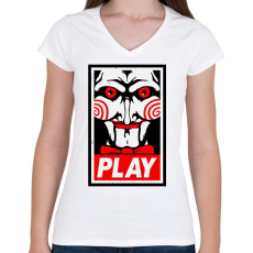 PRINTFASHION Fűrész play - Női V-nyakú póló - Fehér