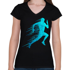 PRINTFASHION futás - Női V-nyakú póló - Fekete női póló