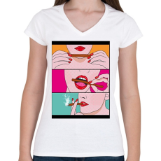 PRINTFASHION Füves csaj - Női V-nyakú póló - Fehér