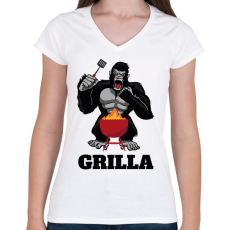 PRINTFASHION G(o)rilla - Női V-nyakú póló - Fehér