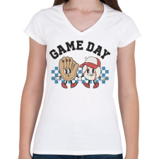 PRINTFASHION Game day - baseball - Női V-nyakú póló - Fehér női póló