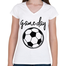 PRINTFASHION Game day - Női V-nyakú póló - Fehér