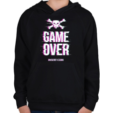 PRINTFASHION Game Over - Insert coin - Gyerek kapucnis pulóver - Fekete
