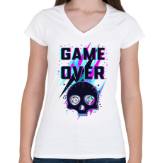 PRINTFASHION Game Over (világos) - Női V-nyakú póló - Fehér