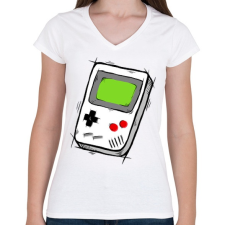 PRINTFASHION GameBoy - Női V-nyakú póló - Fehér női póló