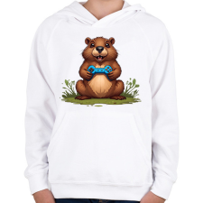 PRINTFASHION gamer bober - Gyerek kapucnis pulóver - Fehér gyerek pulóver, kardigán