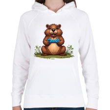 PRINTFASHION gamer bober - Női kapucnis pulóver - Fehér női pulóver, kardigán