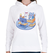 PRINTFASHION Gamer cica pár - Női kapucnis pulóver - Fehér női pulóver, kardigán