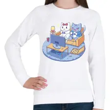 PRINTFASHION Gamer cica pár - Női pulóver - Fehér női pulóver, kardigán