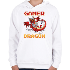 PRINTFASHION Gamer dragon - Gyerek kapucnis pulóver - Fehér