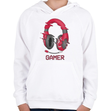 PRINTFASHION Gamer fejhallgató - Gyerek kapucnis pulóver - Fehér gyerek pulóver, kardigán