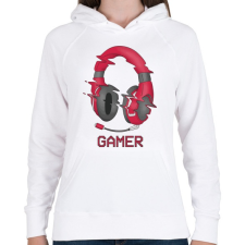 PRINTFASHION Gamer fejhallgató - Női kapucnis pulóver - Fehér női pulóver, kardigán