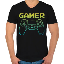 PRINTFASHION GAMER  - Férfi V-nyakú póló - Fekete férfi póló