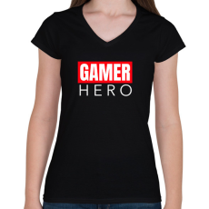 PRINTFASHION GAMER HERO - Női V-nyakú póló - Fekete