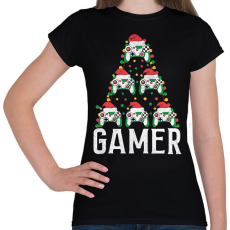 PRINTFASHION gamer karácsonyfa - Női póló - Fekete