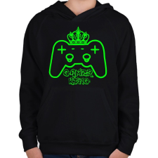 PRINTFASHION Gamer king - Gyerek kapucnis pulóver - Fekete gyerek pulóver, kardigán