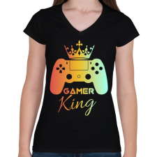 PRINTFASHION Gamer king  - Női V-nyakú póló - Fekete női póló