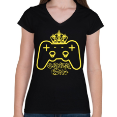 PRINTFASHION Gamer king - Női V-nyakú póló - Fekete