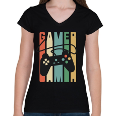 PRINTFASHION Gamer Konzol - Női V-nyakú póló - Fekete