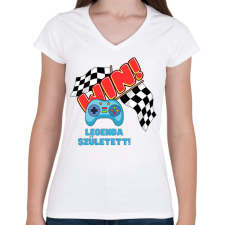 PRINTFASHION Gamer legenda született - Női V-nyakú póló - Fehér női póló