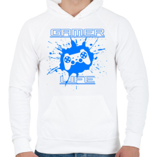 PRINTFASHION GAMER LIFE - Férfi kapucnis pulóver - Fehér férfi pulóver, kardigán
