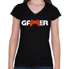 PRINTFASHION Gamer logó - Női V-nyakú póló - Fekete