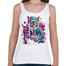 PRINTFASHION Gamer macska - Női atléta - Fehér női trikó