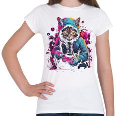 PRINTFASHION Gamer macska - Női póló - Fehér