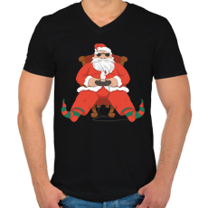 PRINTFASHION gamer mikulás - Férfi V-nyakú póló - Fekete