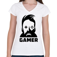 PRINTFASHION GAMER - Női V-nyakú póló - Fehér