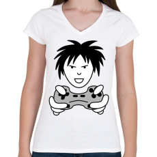 PRINTFASHION Gamer - Női V-nyakú póló - Fehér