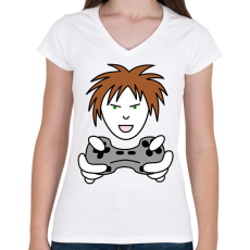 PRINTFASHION Gamer - Női V-nyakú póló - Fehér