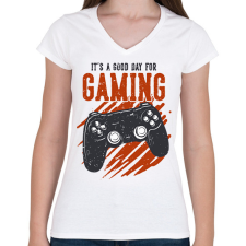PRINTFASHION gamer - Női V-nyakú póló - Fehér női póló