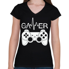 PRINTFASHION gamer - Női V-nyakú póló - Fekete
