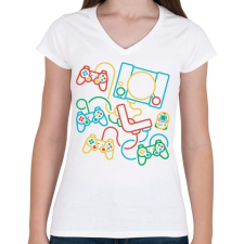 PRINTFASHION Gamer place - Női V-nyakú póló - Fehér női póló