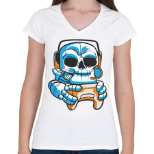 PRINTFASHION Gamer skull - koponya - Női V-nyakú póló - Fehér női póló