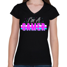 PRINTFASHION Gamer vagyok - Női V-nyakú póló - Fekete