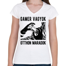 PRINTFASHION Gamer vagyok, otthon maradok - Női V-nyakú póló - Fehér női póló