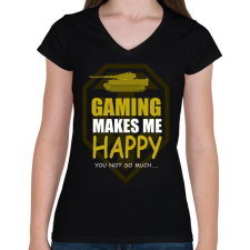 PRINTFASHION GAMING MAKES ME HAPPY - Női V-nyakú póló - Fekete női póló