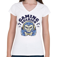 PRINTFASHION Gaming soldier - Női V-nyakú póló - Fehér női póló