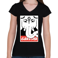 PRINTFASHION Ganesha - Női V-nyakú póló - Fekete