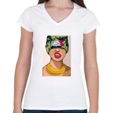 PRINTFASHION Gangsta Girl yo! - Női V-nyakú póló - Fehér