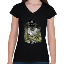 PRINTFASHION Gangsta Zombie - Női V-nyakú póló - Fekete női póló