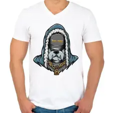 PRINTFASHION Gangster Bulldog - Férfi V-nyakú póló - Fehér férfi póló
